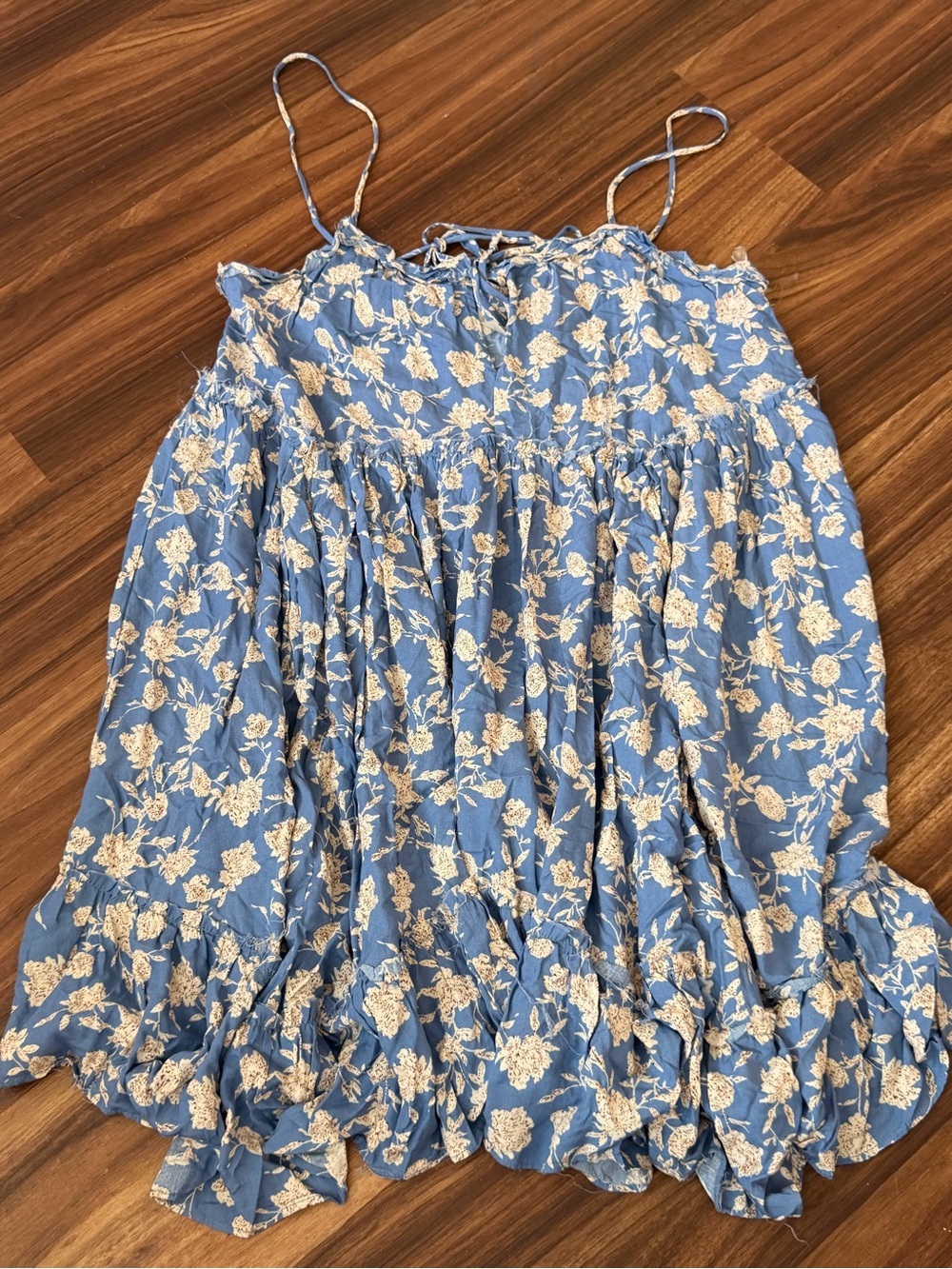 mahina Blue Floral Spaghetti-Strap Swing Dress
